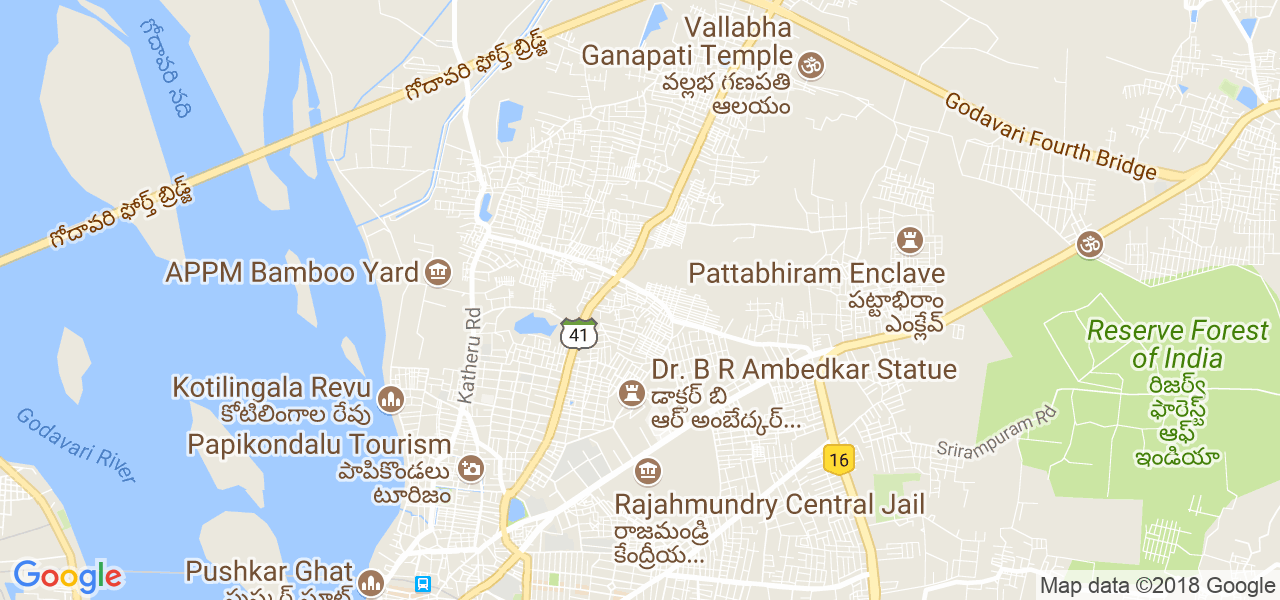 map of the city of Rajahmundry