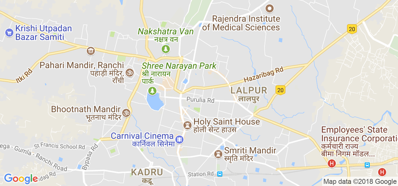 map of the city of Ranchi