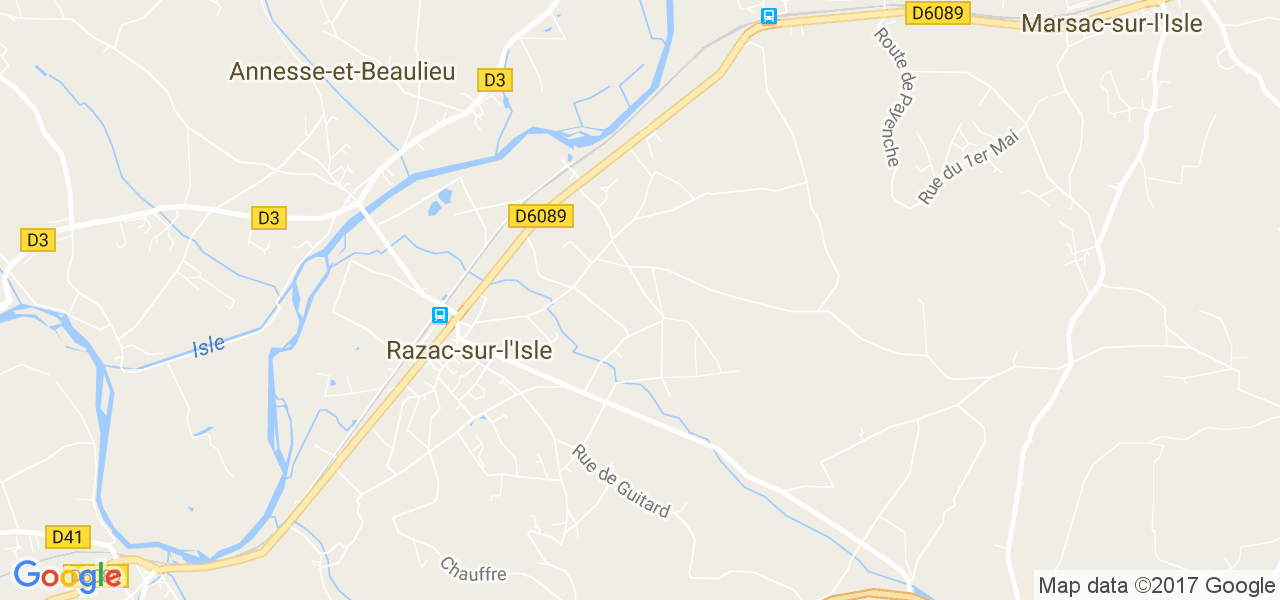 map de la ville de Razac-sur-l'Isle