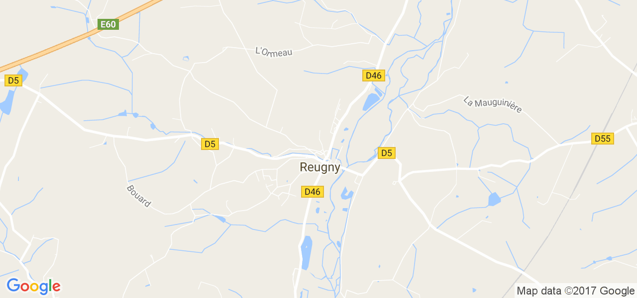 map de la ville de Reugny