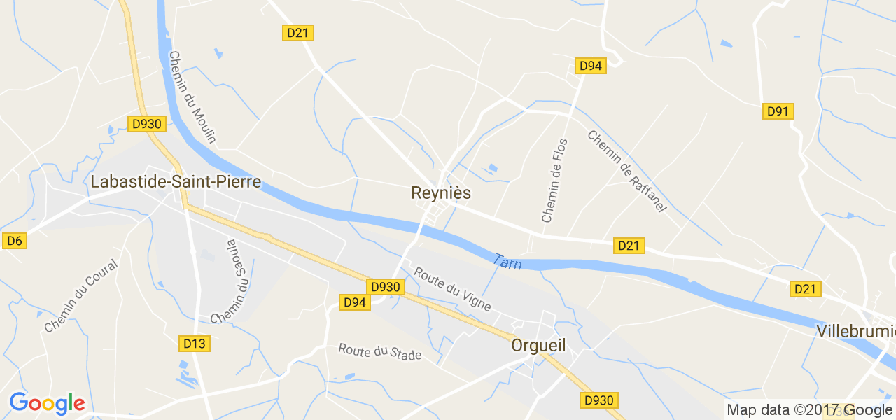 map de la ville de Reyniès