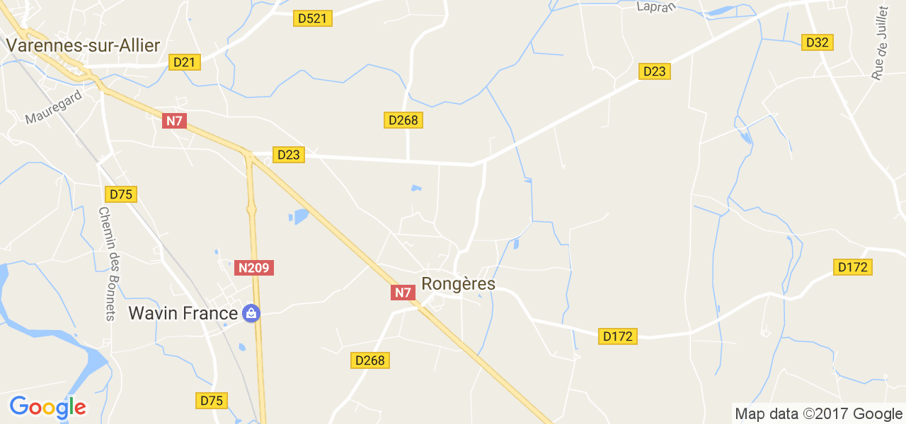 map de la ville de Rongères