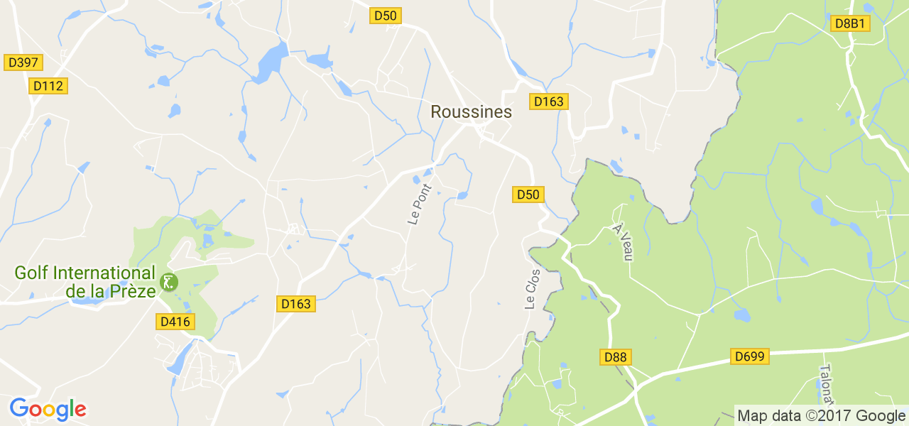 map de la ville de Roussines