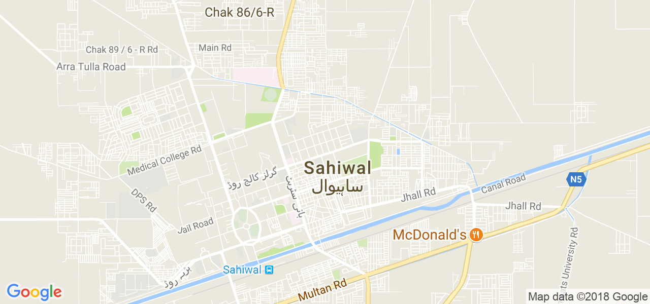 map of the city of Sahiwal