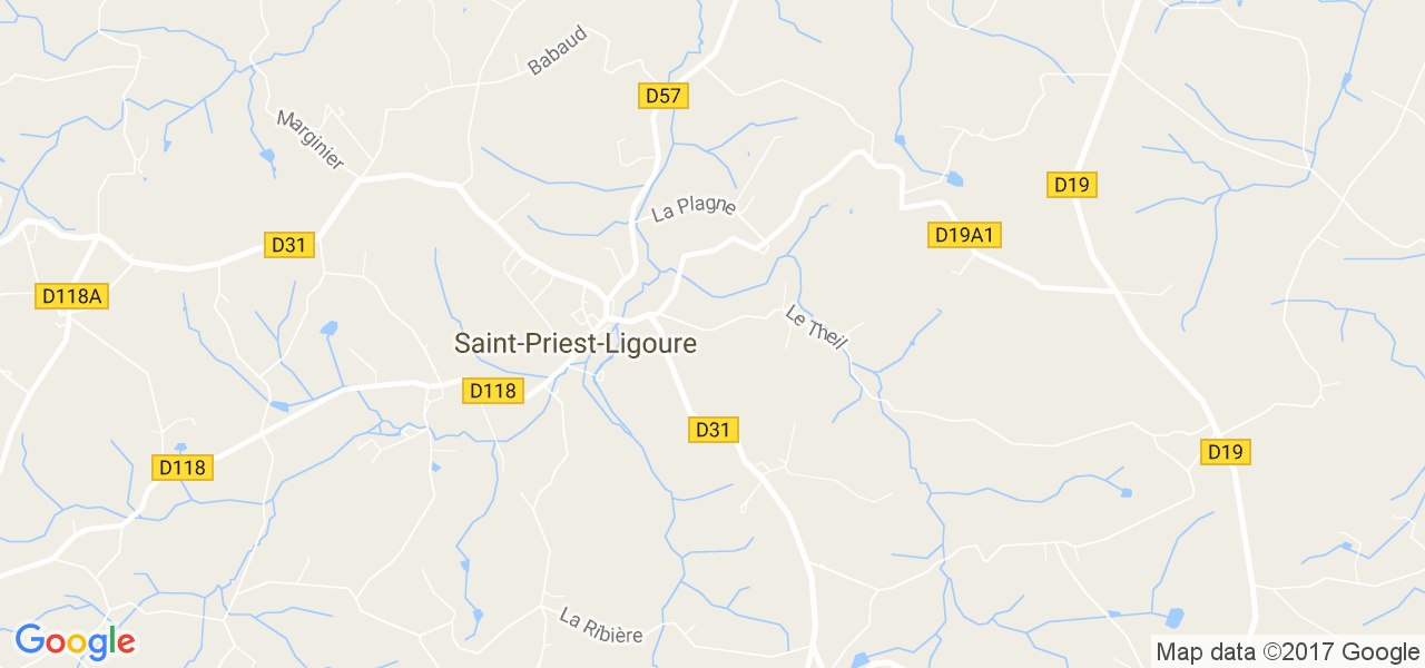 map de la ville de Saint-Priest-Ligoure