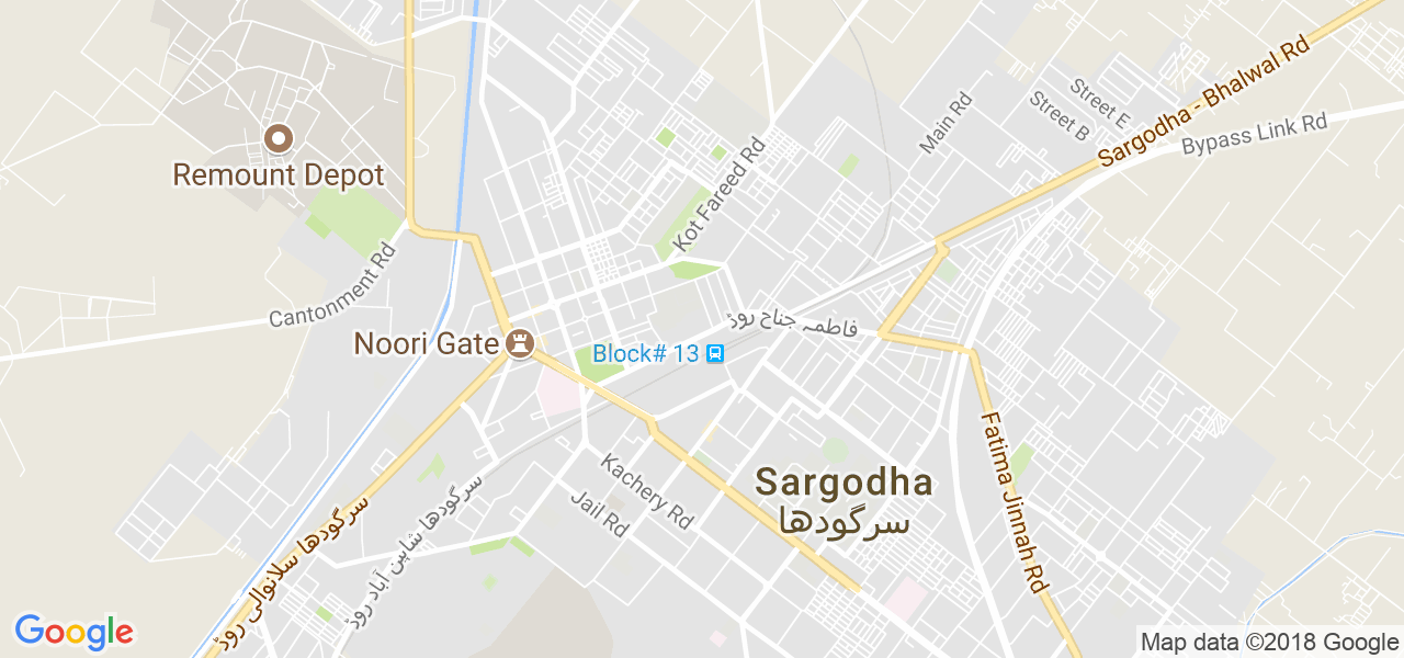 map of the city of Sargodha