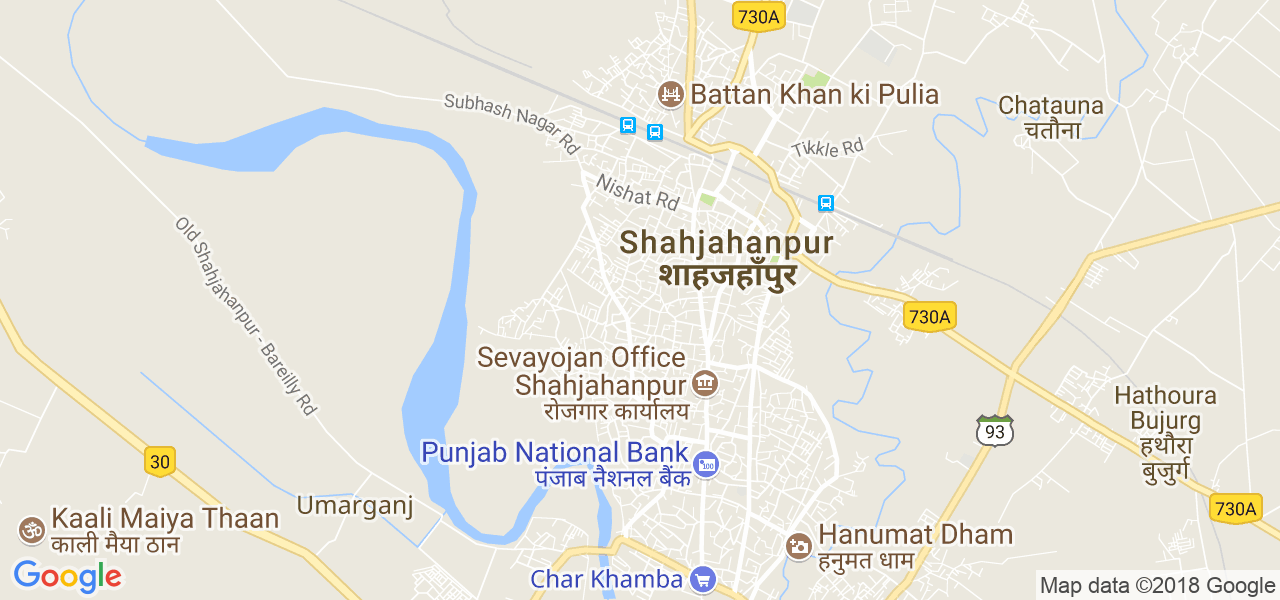 map of the city of Shahjahanpur