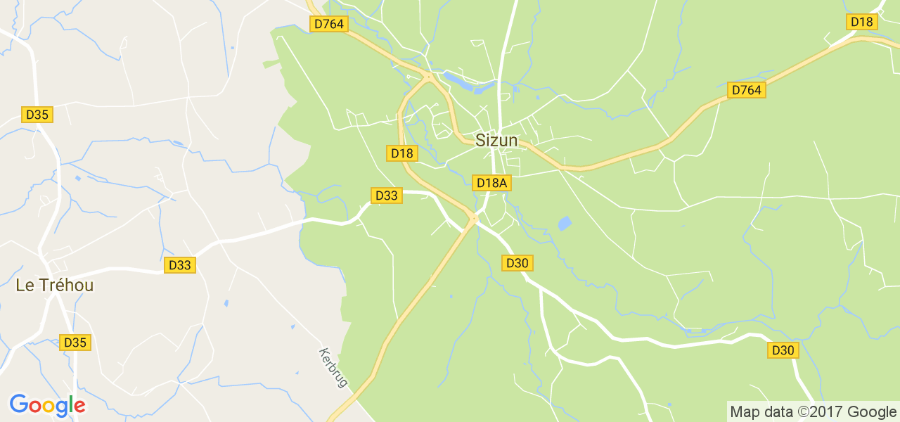 map de la ville de Sizun