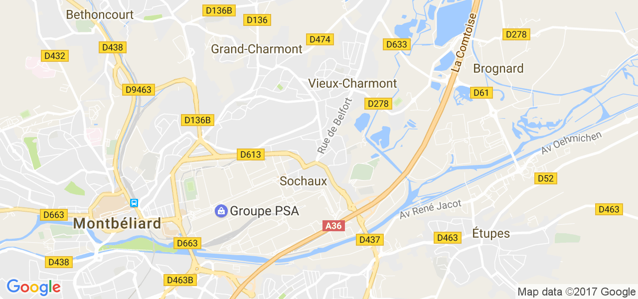 map de la ville de Sochaux