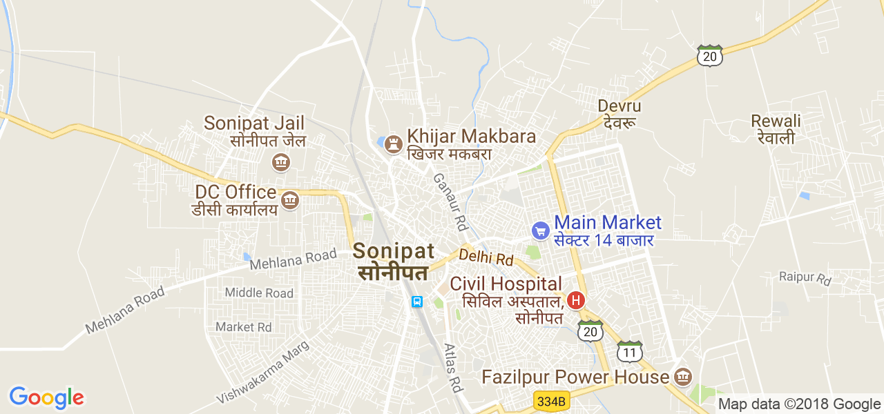 map of the city of Sonipat