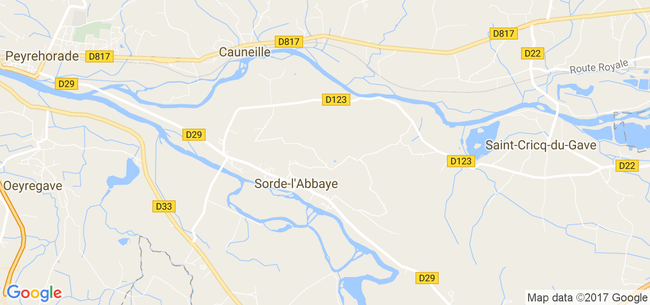 map de la ville de Sorde-l'Abbaye