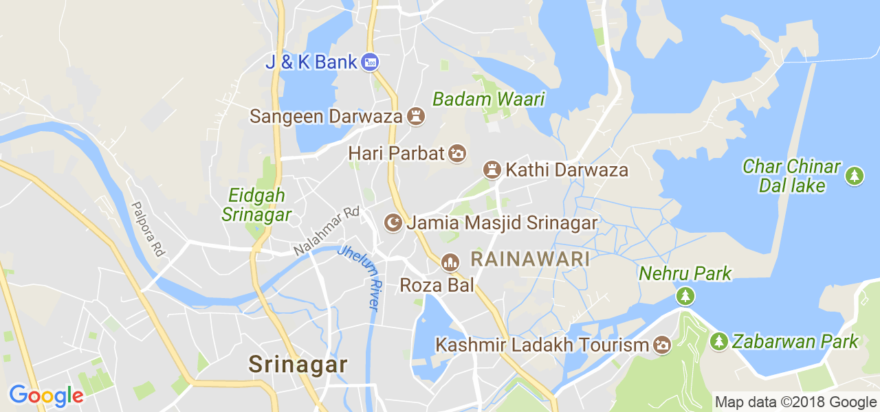 map of the city of Srinagar