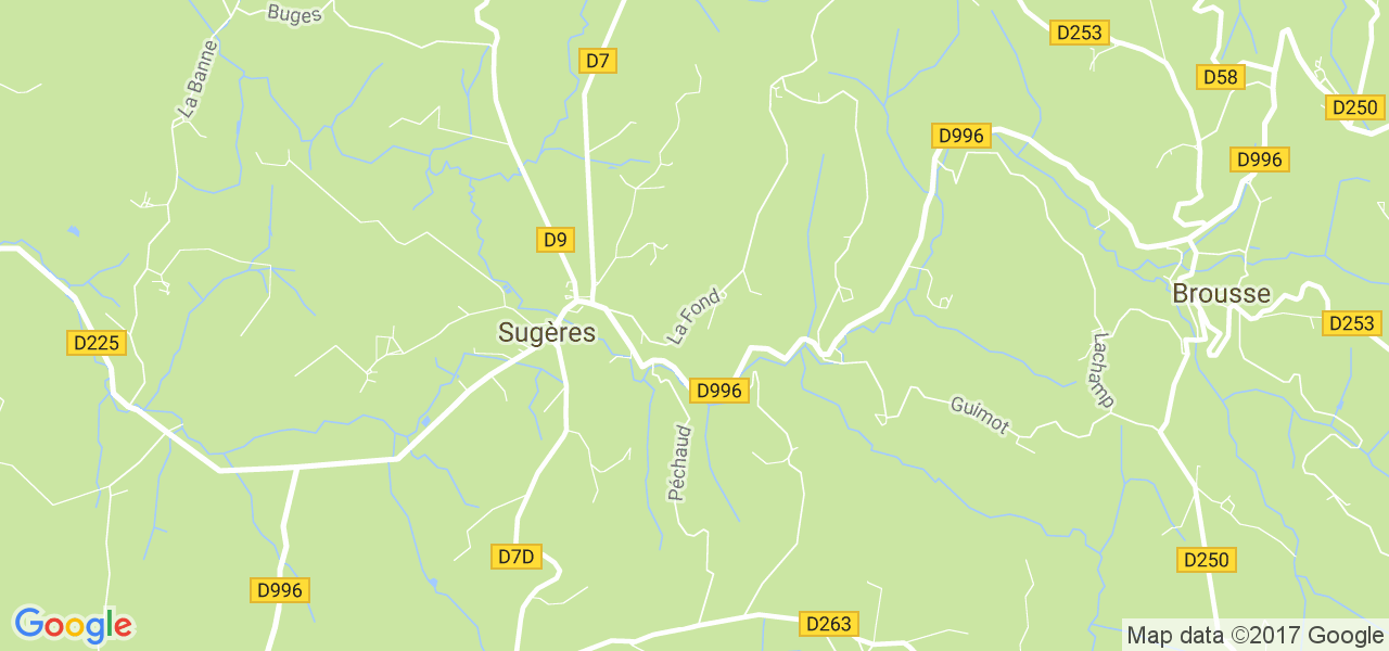 map de la ville de Sugères