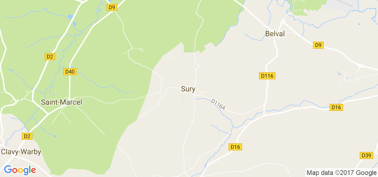 map de la ville de Sury