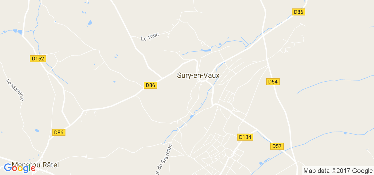 map de la ville de Sury-en-Vaux