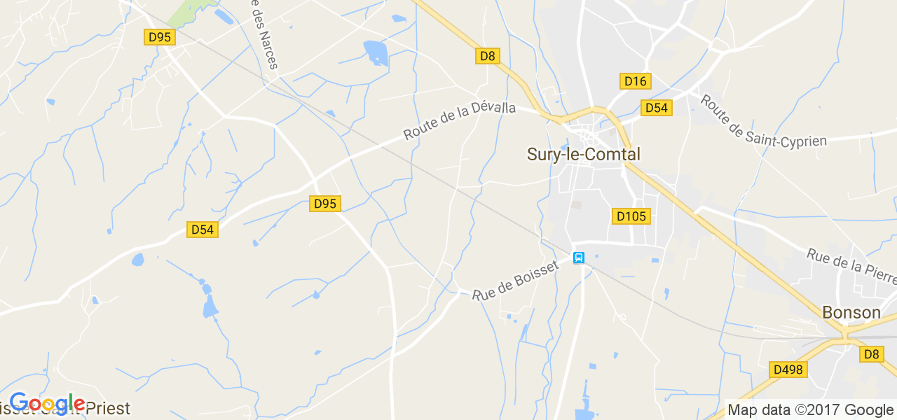 map de la ville de Sury-le-Comtal