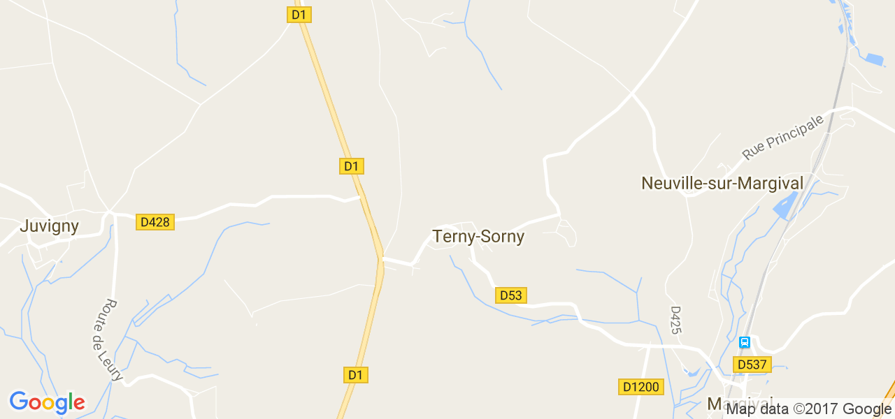 map de la ville de Terny-Sorny