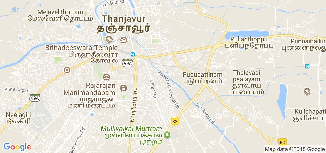 map of the city of Thanjavur