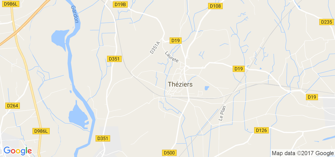 map de la ville de Théziers