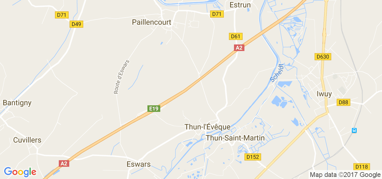 map de la ville de Thun-l'Évêque