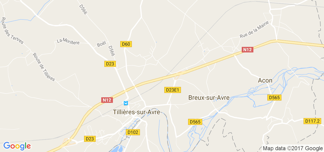 map de la ville de Tillières-sur-Avre