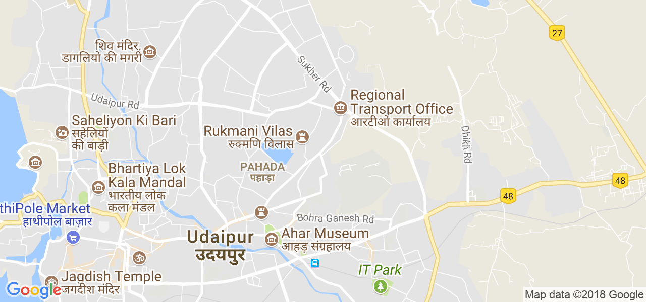 map of the city of Udaipur