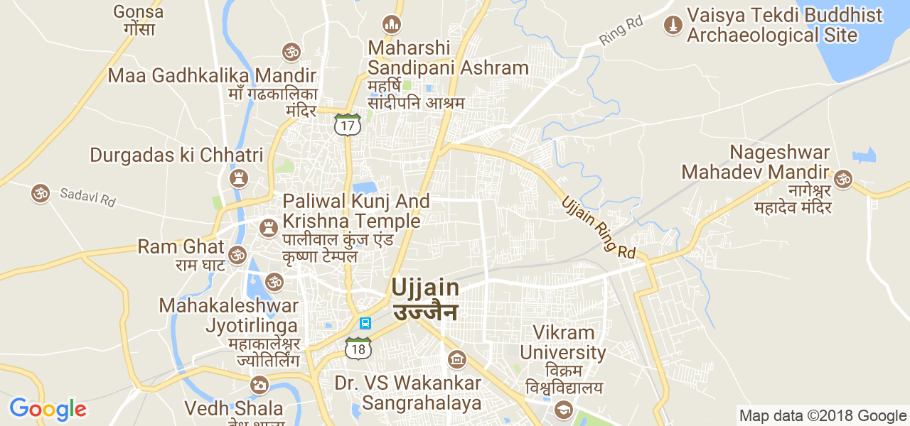 map of the city of Ujjain