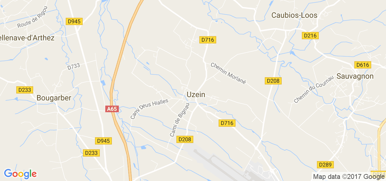 map de la ville de Uzein