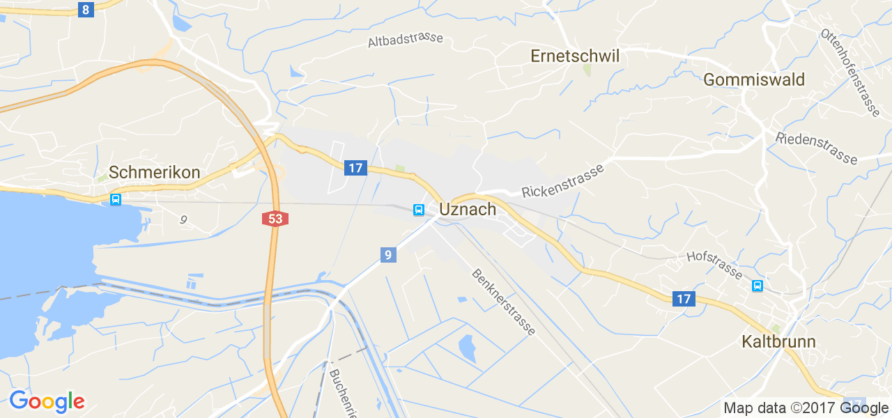 map de la ville de Uznach