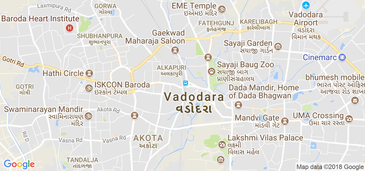 map of the city of Vadodara