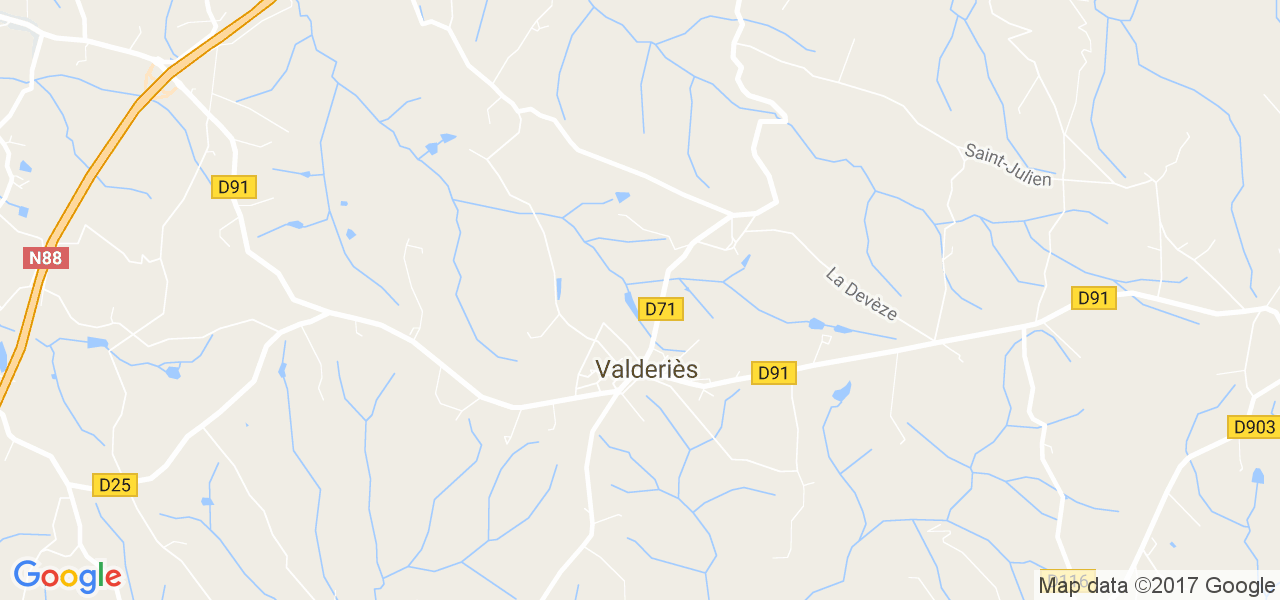 map de la ville de Valderiès