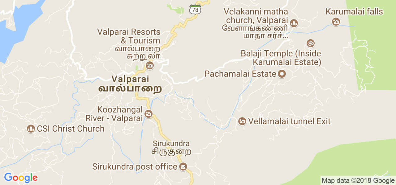 map of the city of Valparai