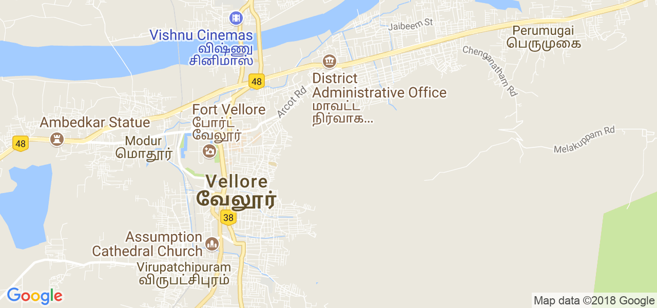 map of the city of Vellore