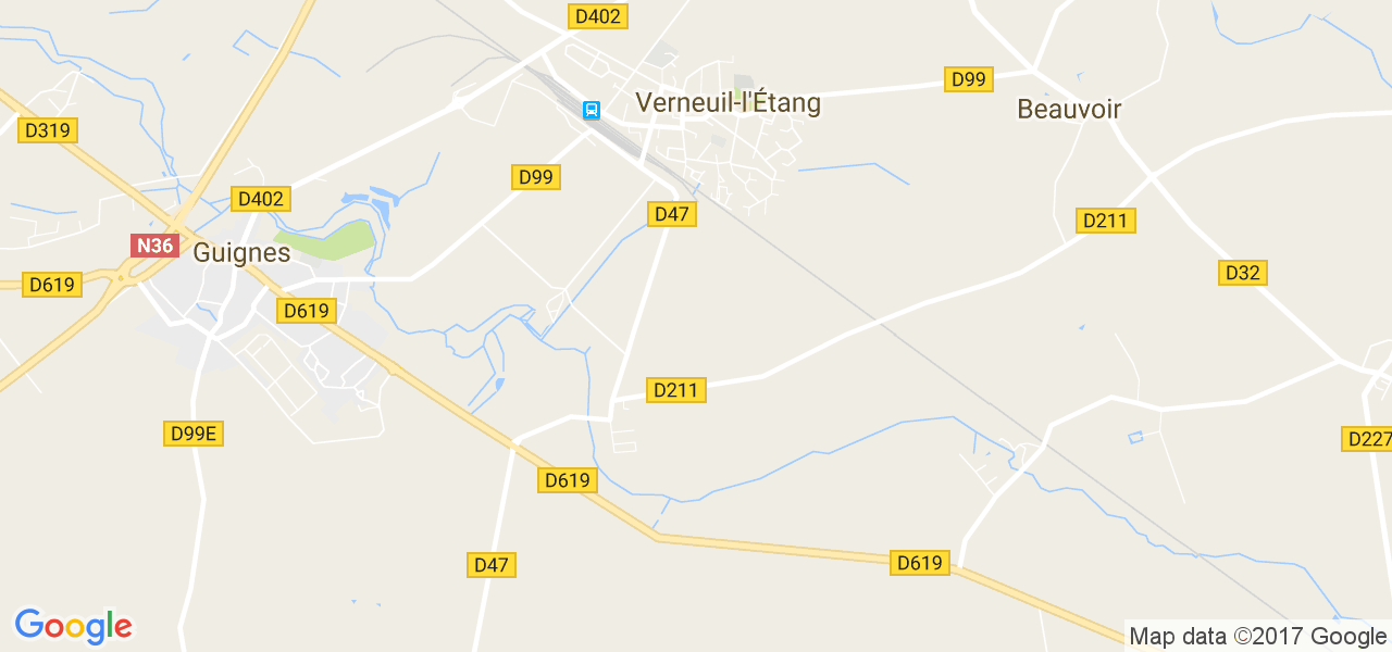 map de la ville de Verneuil-l'Étang