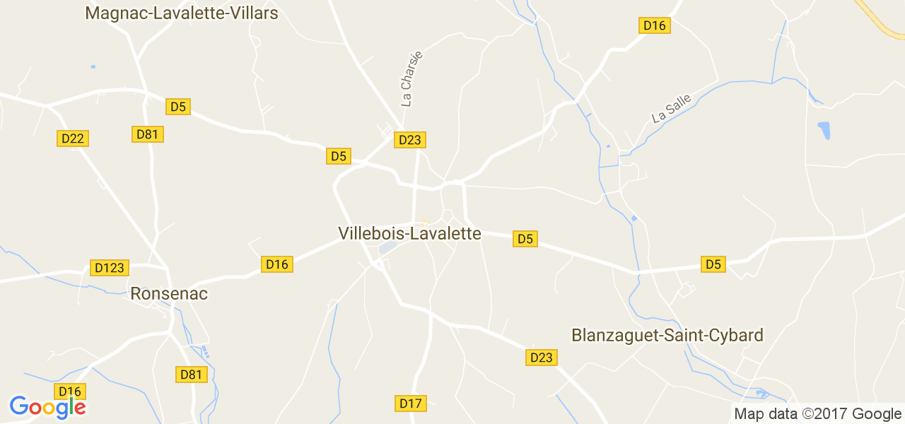 map de la ville de Villebois-Lavalette