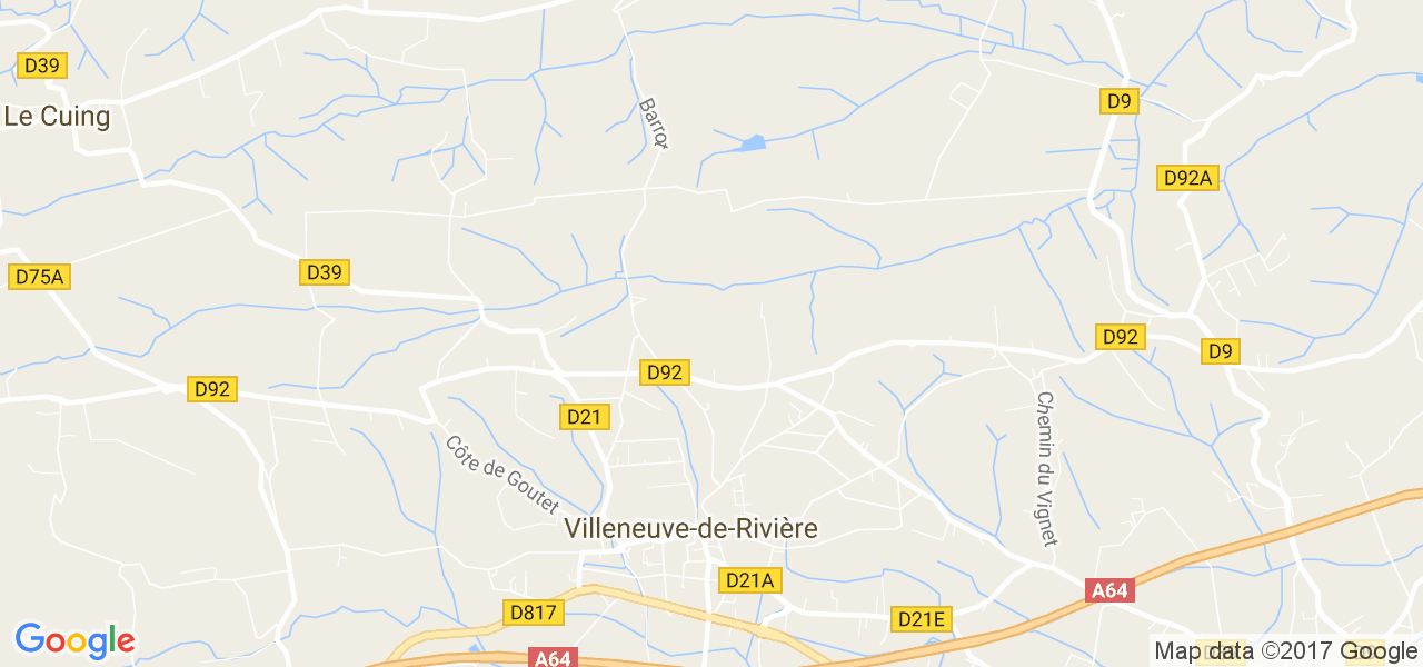 map de la ville de Villeneuve-de-Rivière