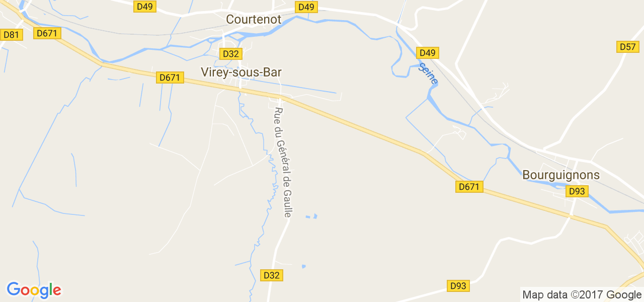 map de la ville de Virey-sous-Bar