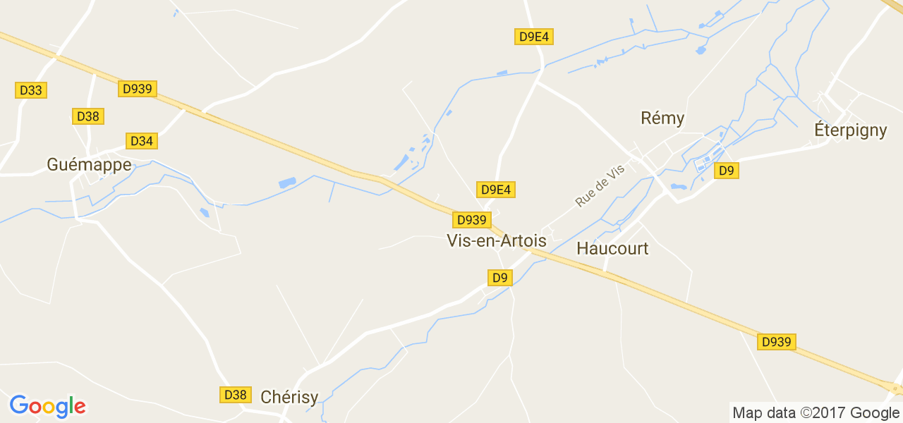 map de la ville de Vis-en-Artois