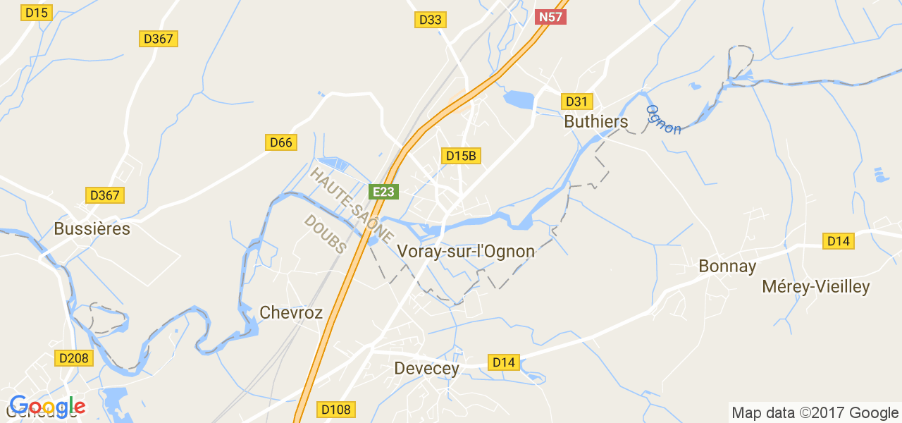 map de la ville de Voray-sur-l'Ognon