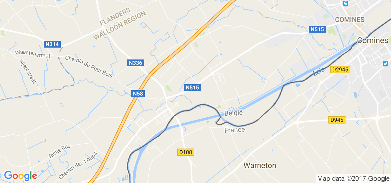 map de la ville de Warneton