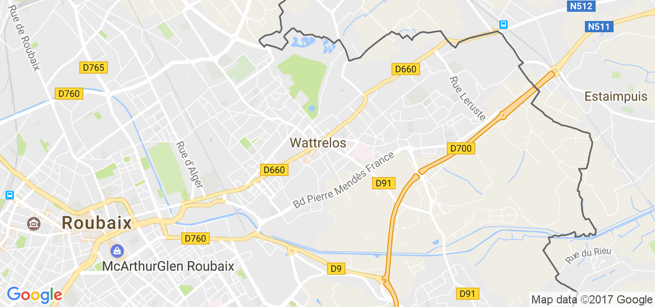 map de la ville de Wattrelos