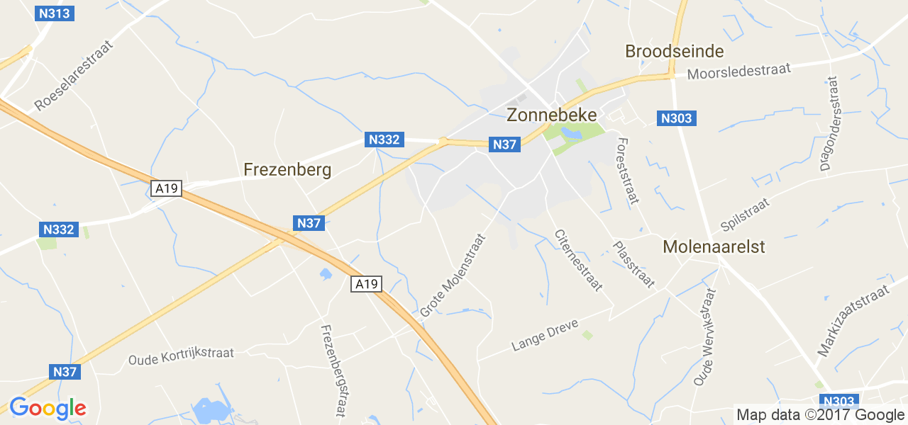 map de la ville de Zonnebeke